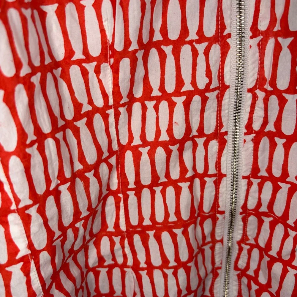 MIRTH Handmade Block Print Top Womens L Red White Excellent Fish Pattern - Picture 7 of 10